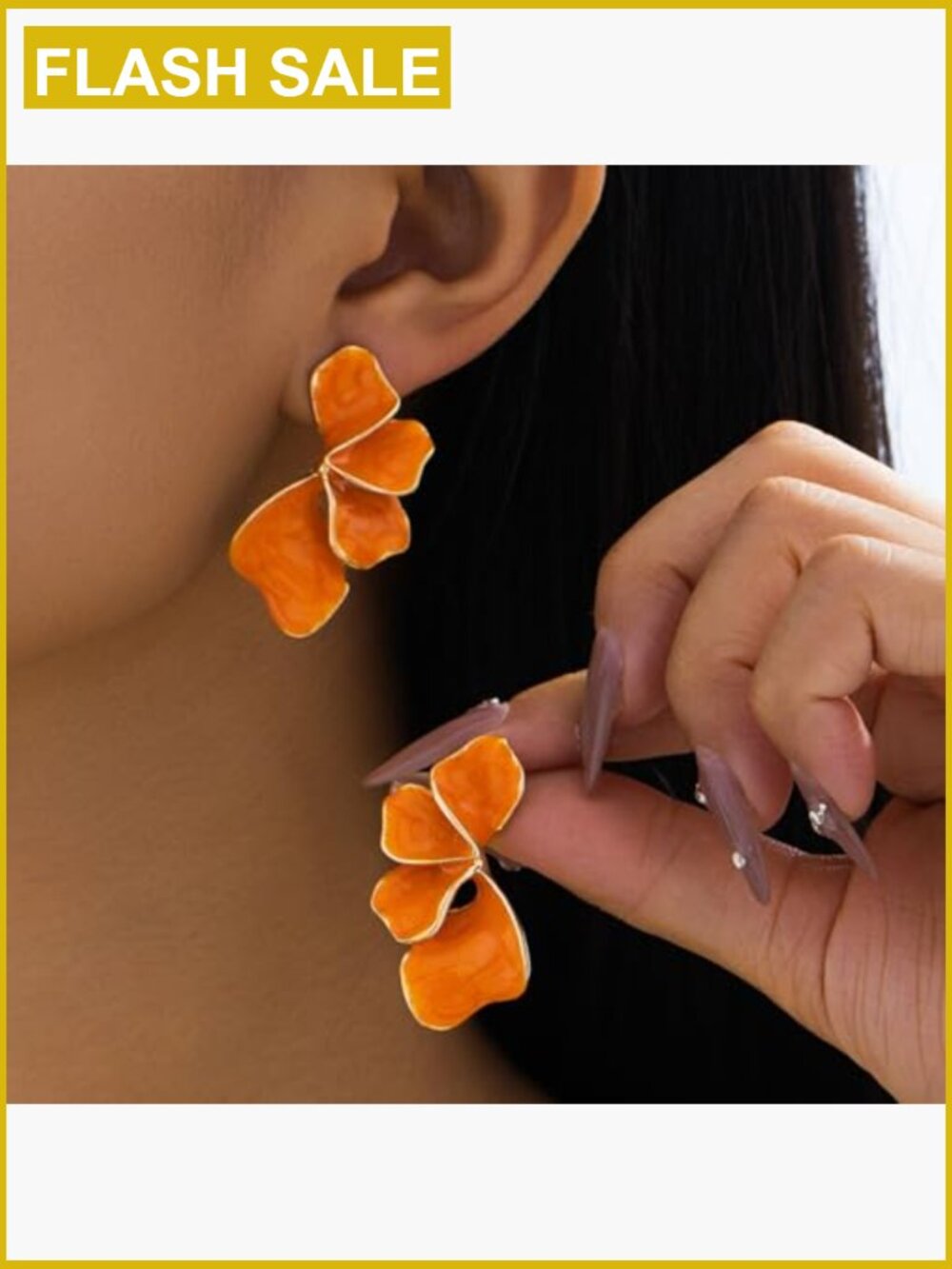 Statement Dangle Earrings Ginkgo Leaf Floral Chunky Large Irregular Petal - Picture 6 of 7